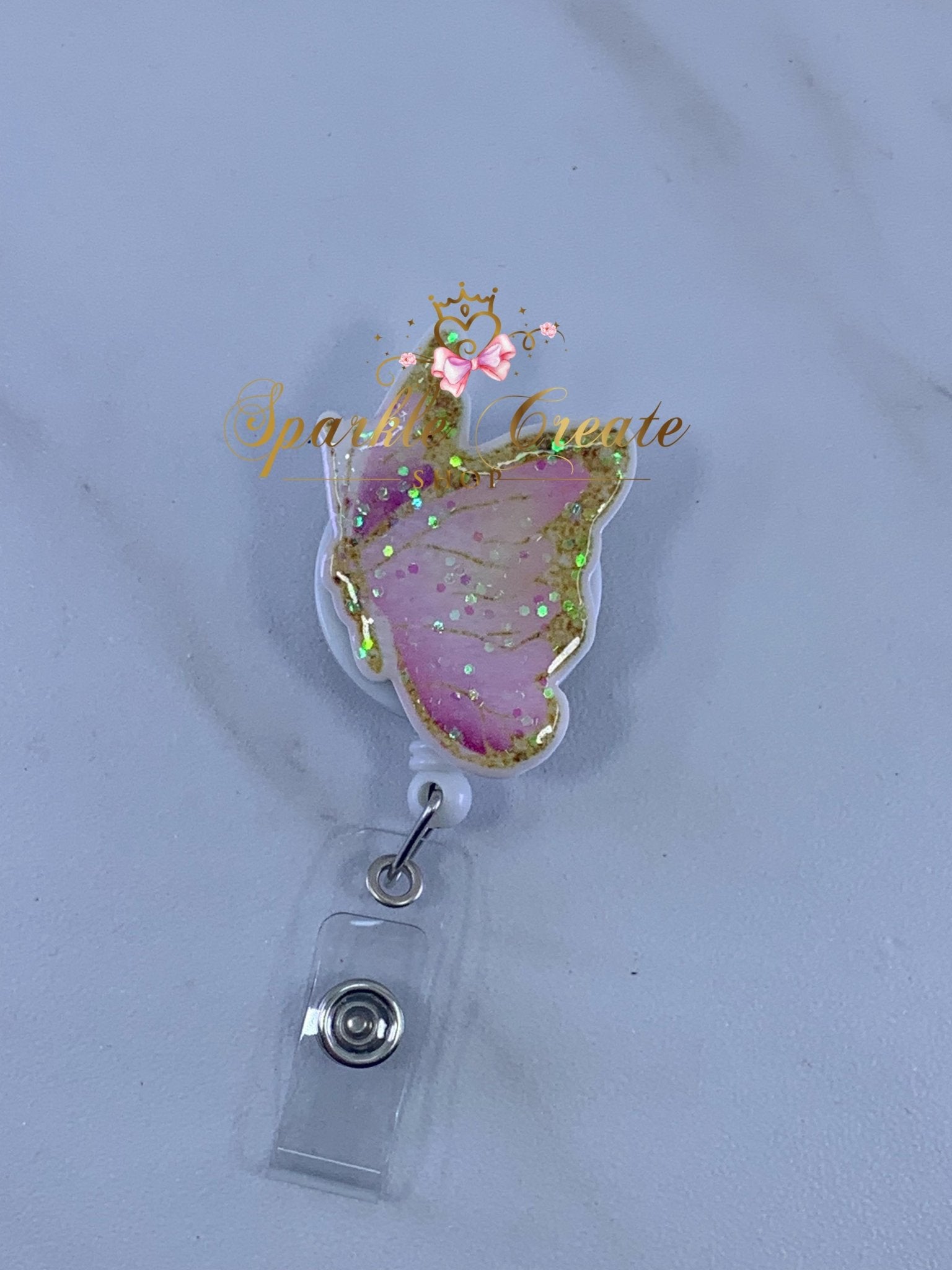 Gold and Pink Butterfly Badge Reel – Sparkle Create Shop