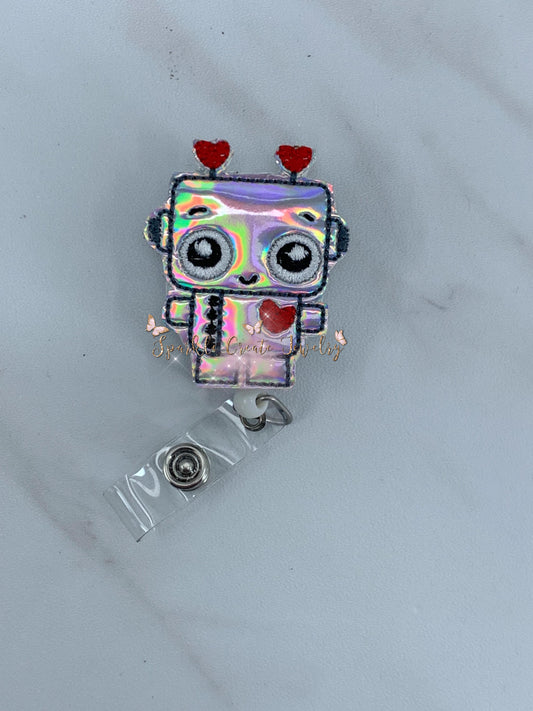 robot heart retractable id badge reel